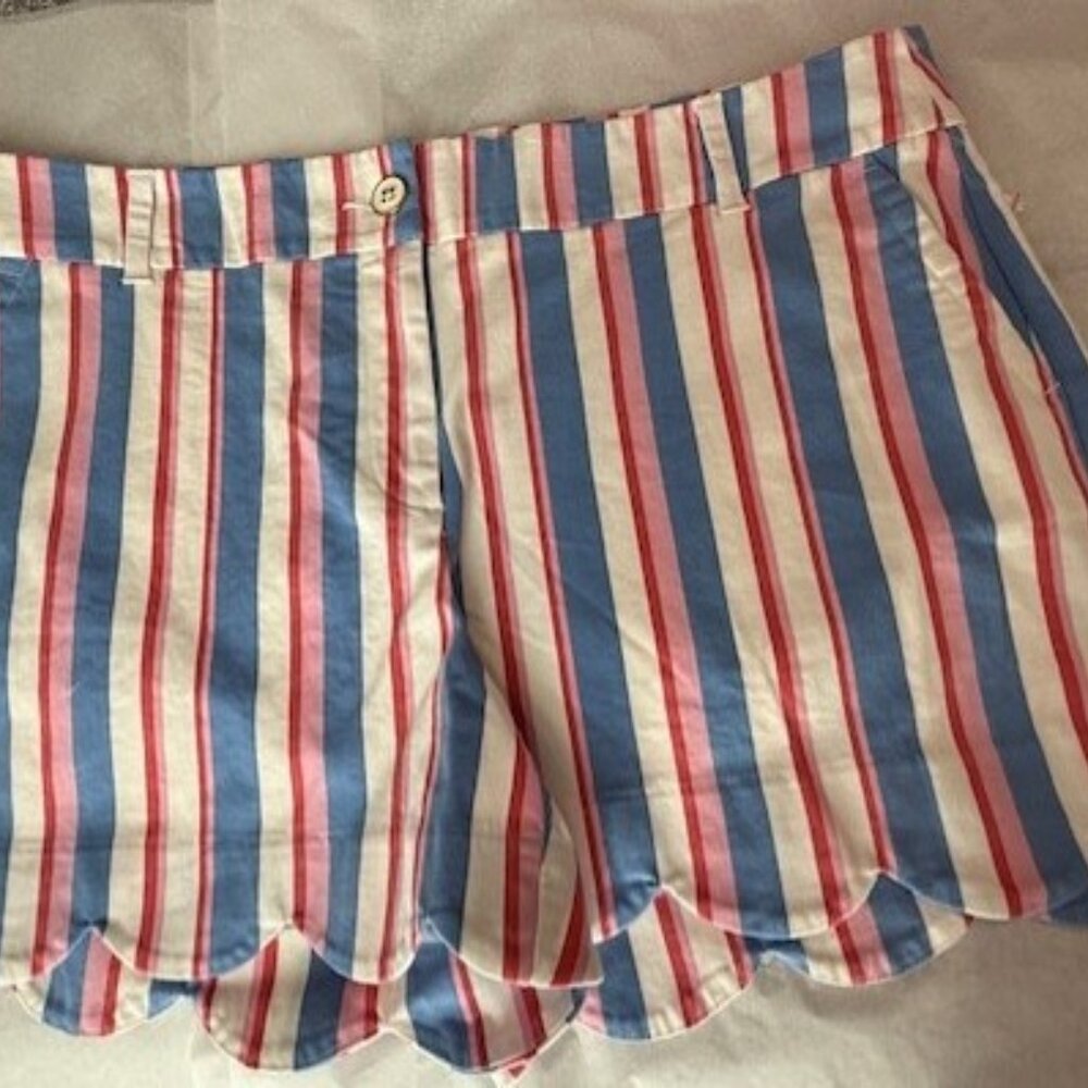 WOMEN’S SHORTS, CROWN AND IVY, SHELBY  SIZE 14,, WHITE  W/ BLUE RED PINK STRIPE